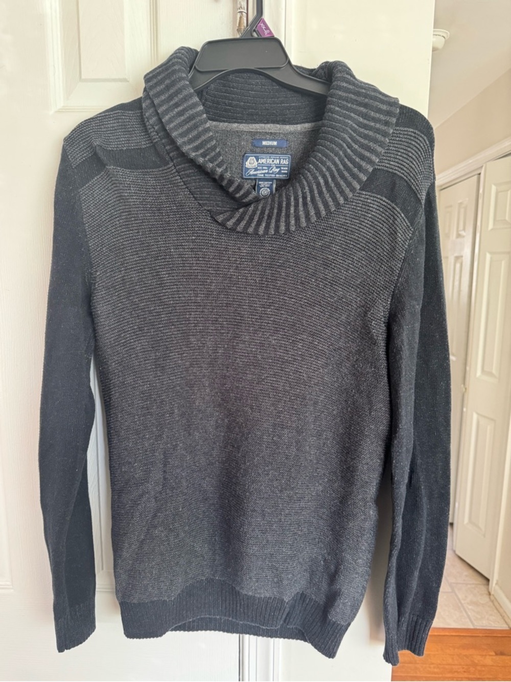 American Rag Cie Shawl Collar 100% Cotton Knit Sweater Gray Black Men’s M - Picture 2 of 11